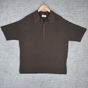 Vintage 70s McGregor Spanish Rib Brown Knit Polo Shirt Mens XL Short Sleeve